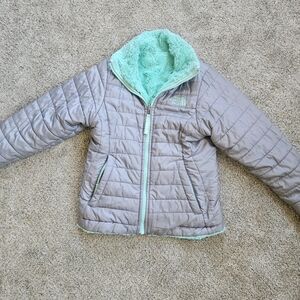 The North Face Kids Gray and Mint Puffer Jacket